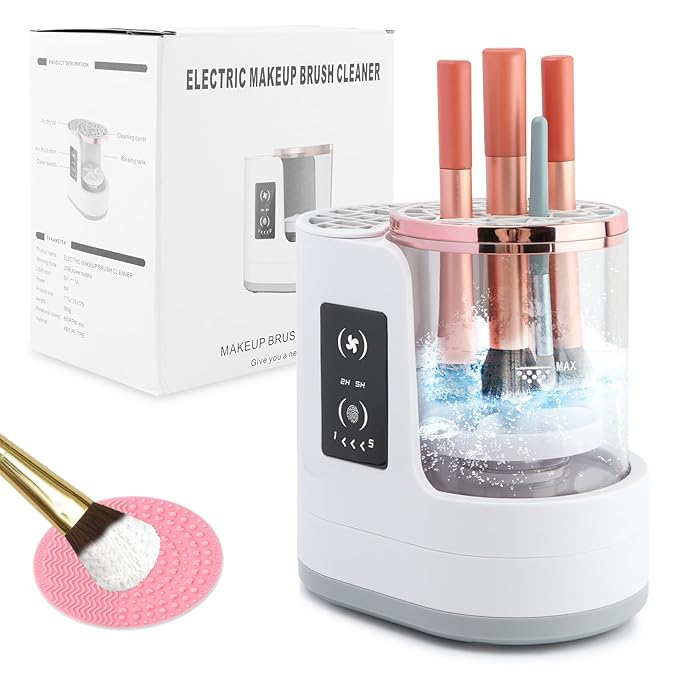 Electric Makeup Brush Cleaner Machine, 3 in 1 Automatic Makeup Brush Cleaner with Brushes Dryer for All Size Beauty Brushes Set(White,Size:6.8inch)