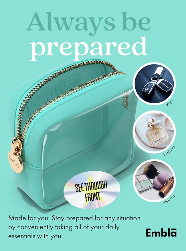 Embla Clear Small Makeup Bag for Purse Cute Mini Make Up Nylon Organizers Tiny Cosmetic Bags for Women Girls Little Toiletry Travel Pouches Zipper Skincare Pouch Organizer Turquoise