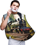 Steam Little Train Print Beard Bib Apron For Men, Beard Hair Catcher For Men Shaving Trimming,Beard Cape Cloth, Black