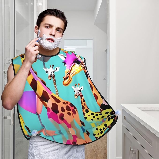 Colorful Giraffe Fans Lovers Print Beard Bib Apron For Men, Beard Hair Catcher For Men Shaving Trimming,Beard Cape Cloth