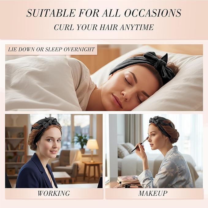 Obeoby Heatless Curls Overnight Set, No Heat Hair Curlers To Sleep In, Hair Rollers with Scrunchies and Clips for Women Long & Short Hair, black