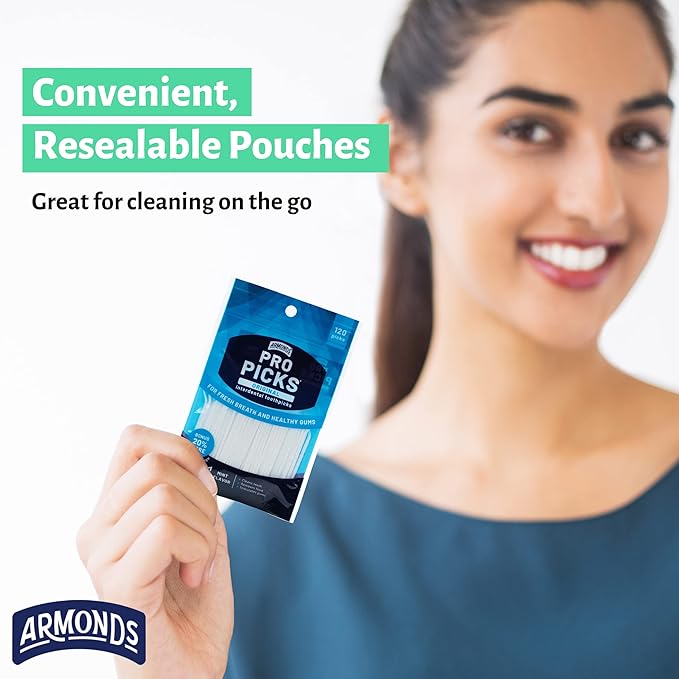 ProPicks Original Dental Picks for Teeth Cleaning - Disposable Plastic Toothpicks for Teeth & Gums - Cleans Teeth & Massages Gums - Fresh Mint Flavor - 3 Packages x 120 Interdental Tooth Picks