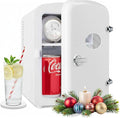 HealSmart Mini Fridge Portable 6 Liter/9 Can with Observation Window, Cooler&Warmer Small Desk Compact Refrigerator for Skin Care, Cosmetics, Beverage, Food in Bedroom, Car, Office, Dorm, White