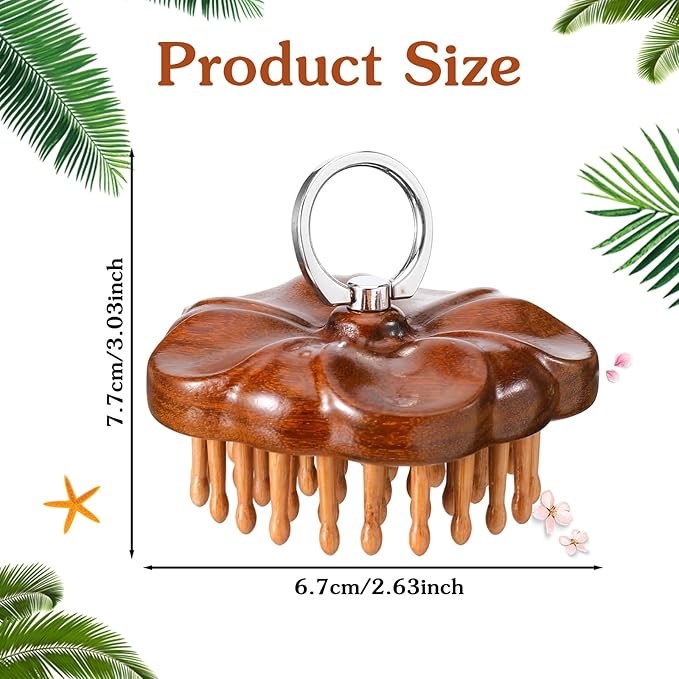 Wooden Scalp Massager - Ring Handle Scalp Massager Brush - Hair Growth Tool Portable Anti-Static Detangling Comb for Men and Women