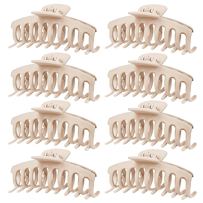 TOCESS Hair Claw Clips for Women - 8PK Large Neutral Matte Jumbo Hair Clips for Thick, Thin, Long, Short, Curly Hair Girls, Big Jaw Clip Set for Daily Use (Cream Beige)