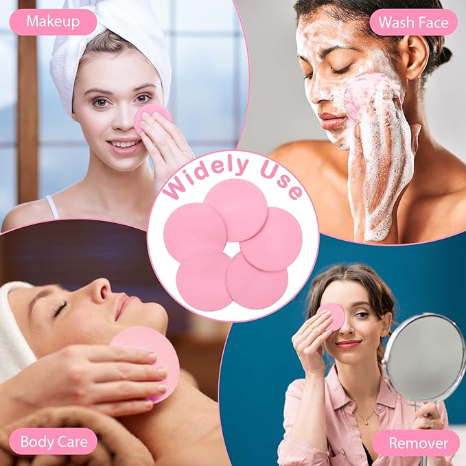 240+1 Count Compressed Facial Sponges, Luxiv Round Face Sponge Professional Compressed Makeup Removal Sponges for Estheticians Wash Face Sponge Compress Exfoliating Spa Pads With Portable Case (Pink)