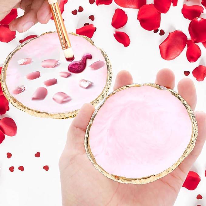Resin Nail Art Palette, Naill Polish Palettes, Nail Palette, Gilded Edge Resin Nails Art Palettes for Mixing Colors and Displaying Nails Gel Makeup (Pink)