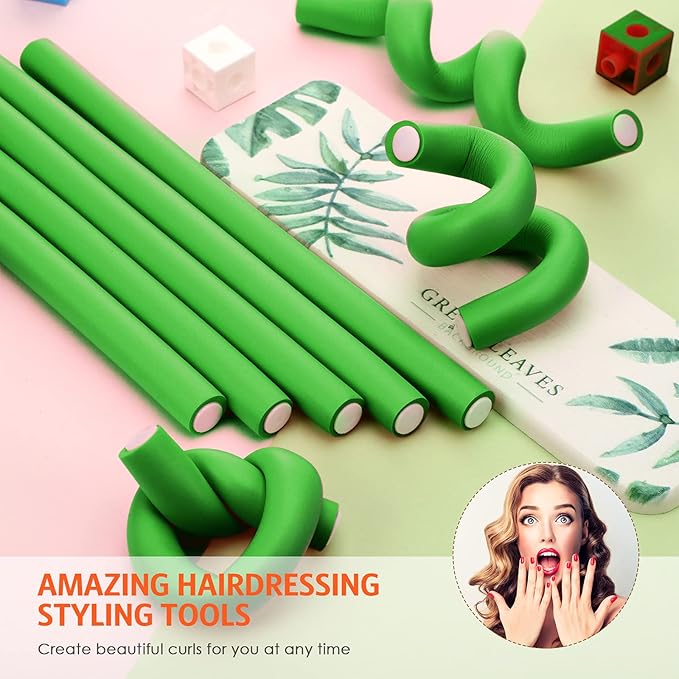 WILLBOND 60 Pieces Flexible Curling Rods Hair Curlers Rollers Twist Flexi No Heat Rods Rollers for Long Short Hair Women(0.5 x 7 Inch,Green)