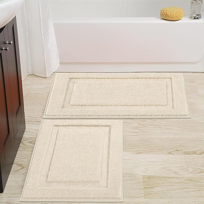 SHACOS Super Soft Bathroom Rugs Set of 2 Pieces 32x20 inch Fluffy Absorbent Bath Mats Non Slip Washable Bath Rugs Bathroom Carpet for Shower Tub, Light Beige