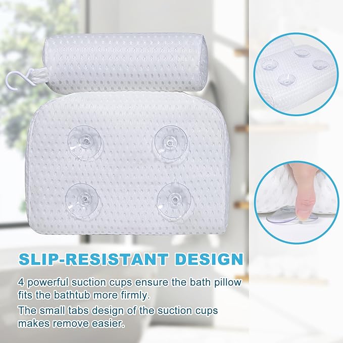 Bath Pillow for Tub Support Neck and Back, Bathtub Pillow Bath Accessories for Bathtub Women, Hot Tub Accessories for Adults White