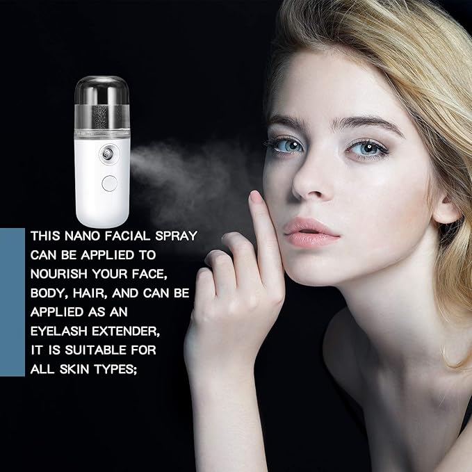 Honoson 2 Pack Nano Facial Mister Spray Bottle Handheld Humidifier Portable Face Mister for Eyelash Extensions USB Rechargeable 1 oz Mini Skin Care Machine for Daily Makeup(White)