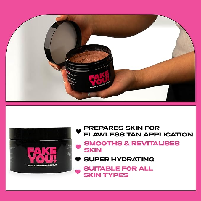 Fake You! Exfoliating Body Scrub – Revitalising Skin Exfoliator for Silky Smooth Skin – Preps for Tanning and Hydration – Body Scrub Exfoliator for Women and Men – 200ml