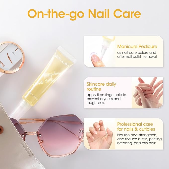 Gellen Cuticle Oil Pen for Nails, Vanilla Nourishing Nail Growth Oil, Jojoba & VE, Soften Cuticles Nails Strengthening, Leak-free Brush Applicator, Pro Nail Care for Brittle Dry Hands