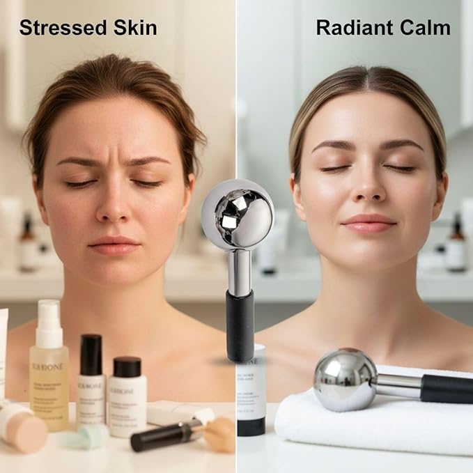 2 Pcs Ice Globes for Face, Stainless Steel Cryo Sticks, Hot & Cold Therapy, 5.3 X 1.9 in, Facial Massager for Puffiness and Headache Relief