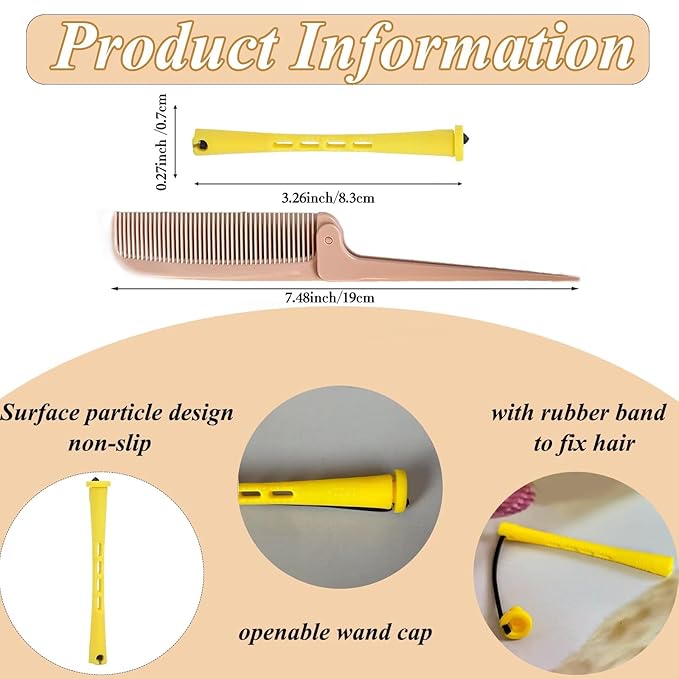 Perm Rods Set for Natural Hair - 36pcs Yellow Cold Wave Rods Plastic Hair Rollers for Short Long Hair Curling Rod with Rat Tail Comb(36pcs Yellow)