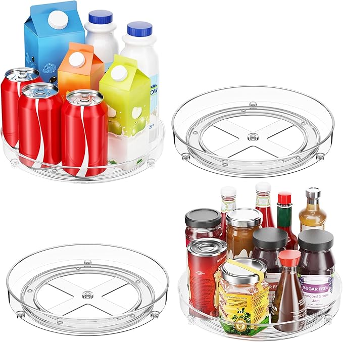 2 Pack Lazy Susan Organizer, 9.5 Inch Lazy Susan Turntable for Cabinet, Refrigerator Organizer for Pantry Organizers and Storage, Non-Skid Fridge Organizer