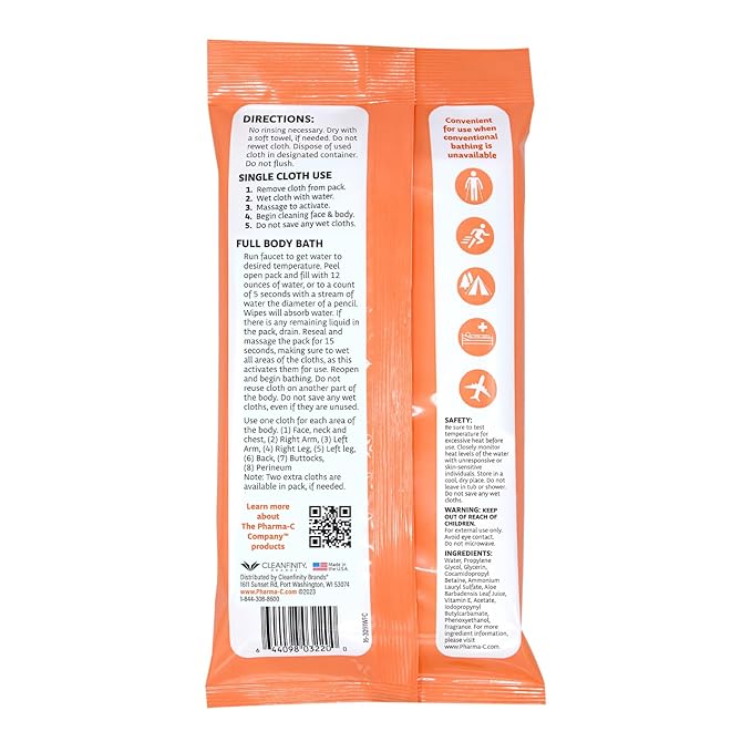 The Pharma-C Company - Water-Activated Bathing Cloths [6 pack - 10ct packs] – Rinse-Free XL Body Wipes for Adults. Pretreated Disposable Bath Wipe for Elderly, Hospice, Camping.