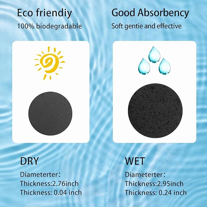 50-Count Large Compressed Facial Sponges for Estheticians,Daily Cleansing and Gentle Exfoliating- 100% Natural Cellulose Spa Sponge Perfect for Removing Dead Skin,Dirt and Makeup(Round 2.95",Black)