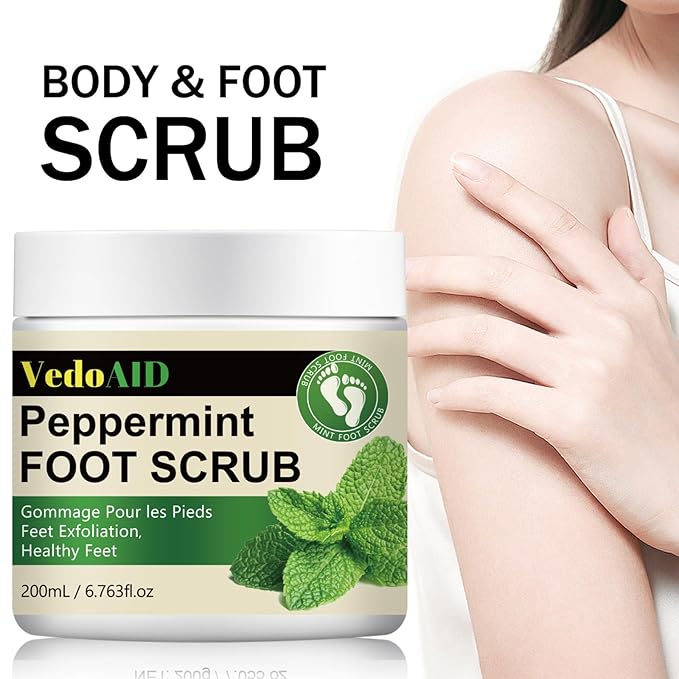 Peppermint Foot Scrub – Natural Exfoliating Cream for Dry, Cracked Feet | Soothes Tired Feet, Removes Dead Skin | Mint & Pumice Formula | 200ml