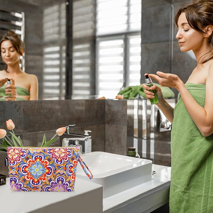 Gloppie Small Makeup Bag for Purse - Bohemian Cosmetic Bag for Women | Zipper Makeup Pouch Teacher Appreciation Gifts