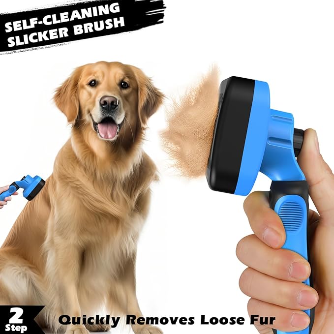 7 in 1 Pet Grooming Kit - Dog&Cat Comb, Deshedding Brush, Nail Clipper with File, Bath Brush - Premium Pet Supplies (Blue)