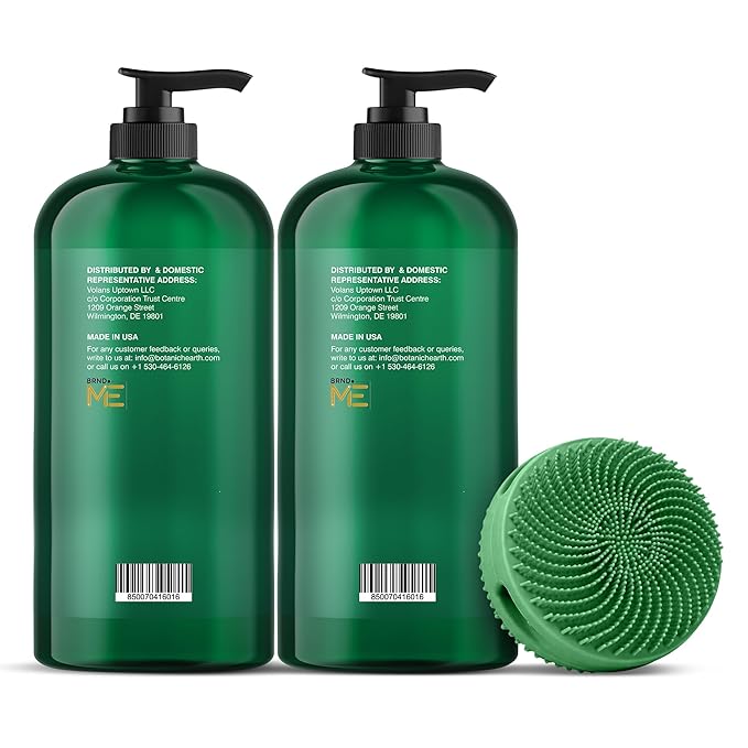 Botanic Hearth Tea Tree Body Wash 2Pack, with Silicone Dual-Sided Design Body Brush & Scrubber | Infused with 100% Pure Tea Tree Oil, Coconut, Jojoba |Foot & Body Cleanser | Paraben Free |16 fl oz