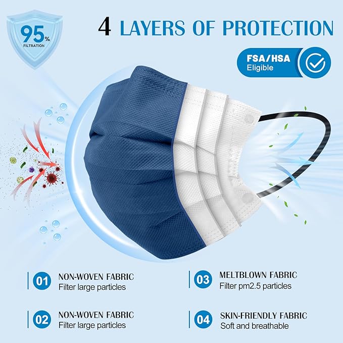 Disposable Face Mask For Adults - Travel Essentials, 100 Pack Individually Wrapped, 4 Ply Protection,Safety Masks Disposable