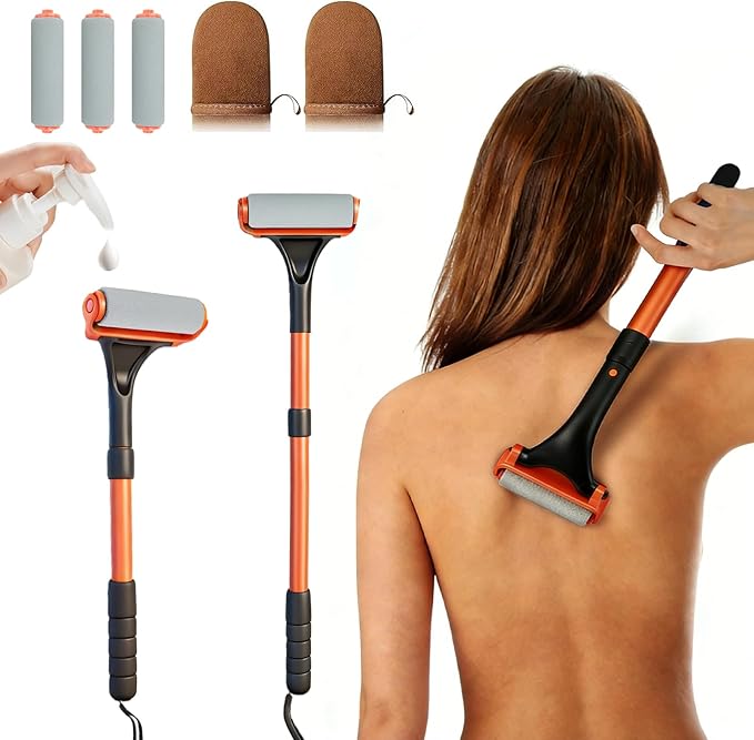 Lotion Applicator for Back & Body - Extendable up to 21.5" Back Lotion Applicator with 3 Roller and 2 Finger caps for Back self, Lotion Stick & Sunscreen Applicator for Skin Cream, Oils & More