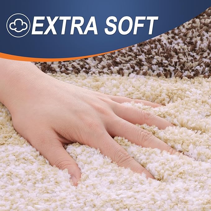 OLANLY Bathroom Rugs Sets 3 Piece, Soft Absorbent Microfiber Bath Mats and U-Shaped Contour Toilet Rug, Plush Shaggy Bath Mat Set for Bathroom (47"x20"+24"x16"+24"x20", Brown)
