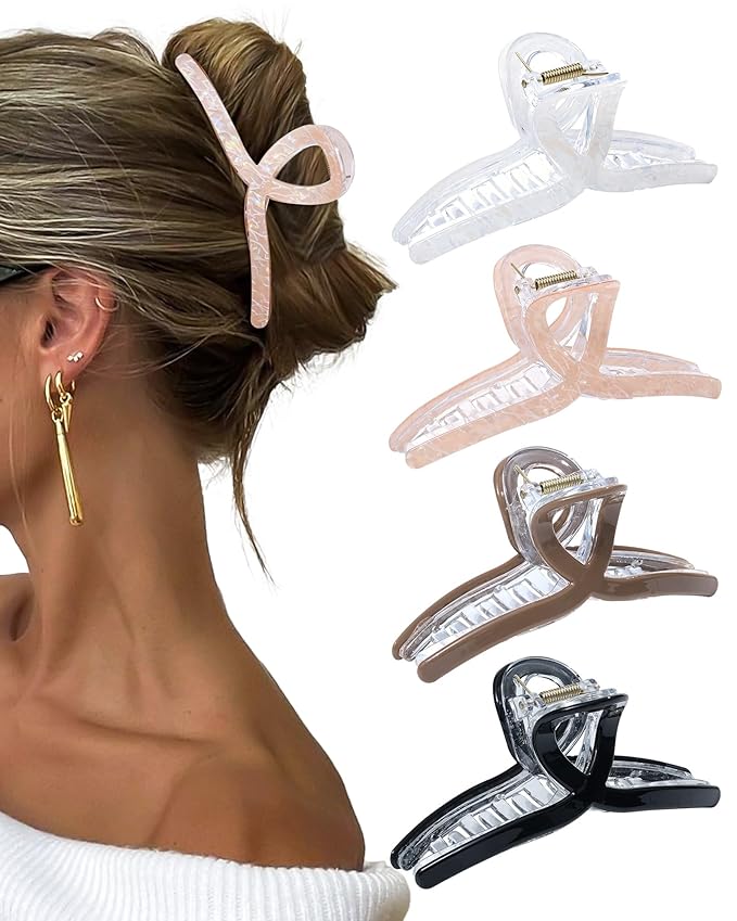Molans 5Inch Large Hair Claw Clips 4 PCS for Women - Acrylic Hair Accessories for Thick Hair and Long Hair, Big Strong Durable Hair Applique, Oversized Non-slip Rectangle Butterfly Jaw Hair Clips
