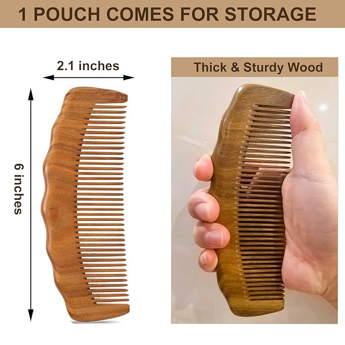 2 Pack Wooden Comb, Beard Comb for Men, Hair Combs for Women - Green Sandalwood