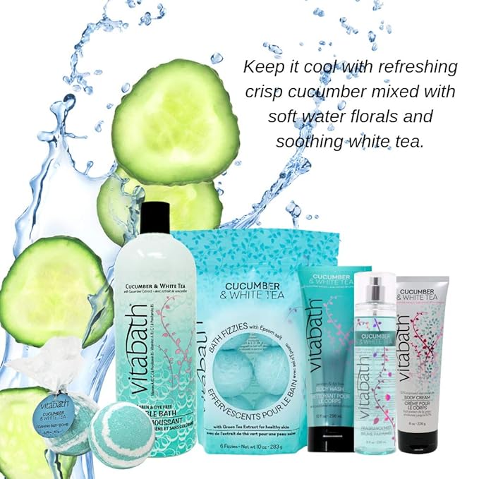Vitabath Cucumber & White Tea Body Wash Moisturizing Bath & Shower Cleanser & Skincare Radiant Detox & Restore Nourishing Body Polish - Cruelty-Free, Paraben-Free - 12 oz
