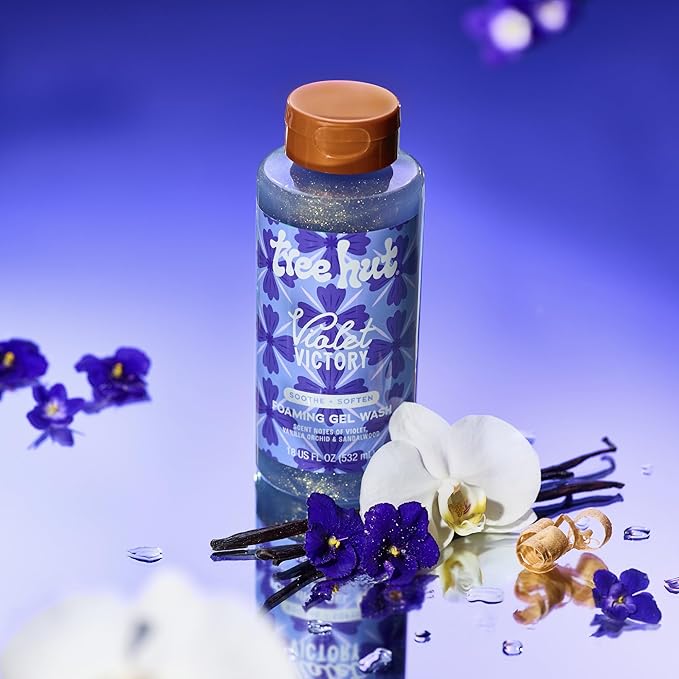 Tree Hut Violet Victory Foaming Gel Wash, Hydrating & Moisturizing Body Wash with Shea Butter & Natural Oils, Gentle Cleansing for Soft & Smooth Skin, Body Cleanser for Self-Care, 18 oz