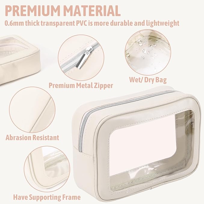 3PCS Clear Toiletry Bag,TSA Approved Travel Pouch with Zipper for Cosmetics and Toiletries，Diaper Bag Organizer Pouch Set, Purse Organizer and Clear Car Bag for Women and Kids
