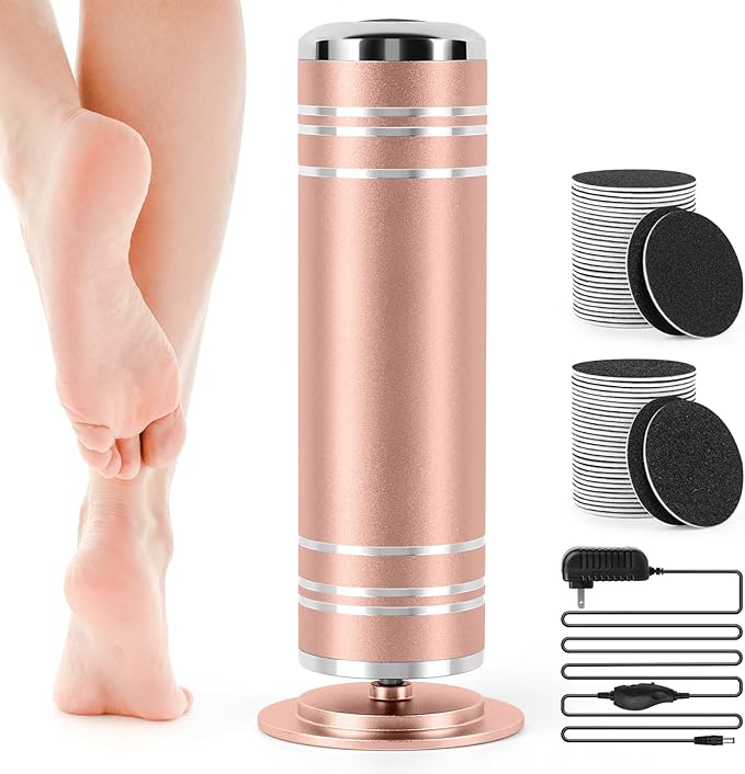 Electric Foot File Callus Remover: Adjustable Speed Feet File Grinder with 60 Pcs Sandpaper Discs - Professional Pedicure Tools for Dead Skin Calluses (Gold)