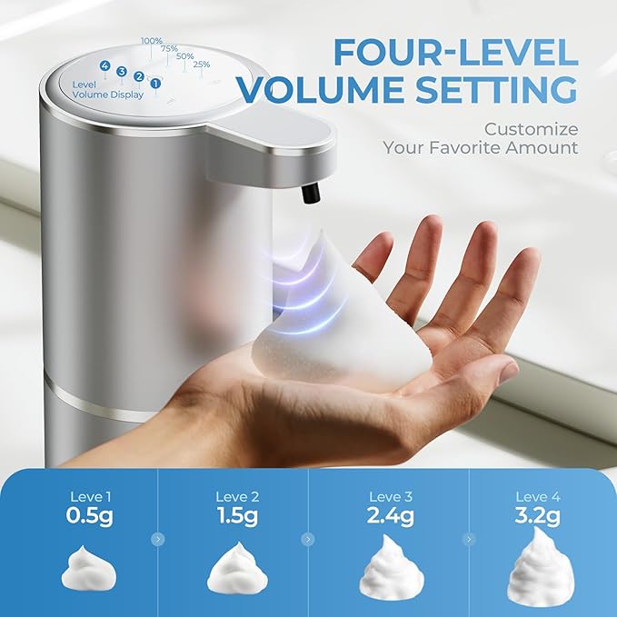 P11 Premium Space Gray Automatic Foaming Hand Soap Dispenser Touchless, Rechargeable Hand Foam Soap Dispenser for Bathroom and Kitchen