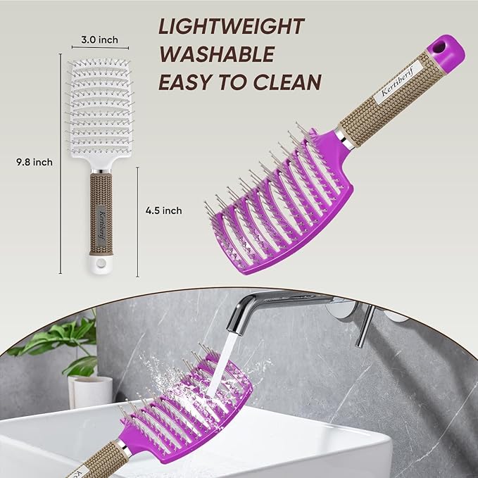 2 Pack Curved Vented Detangling Brush for Wet and Dry Hair, Paddle Styling Hair Brush for Faster Blow Drying, Detangler Brush for Women Men Curly Thick Hair