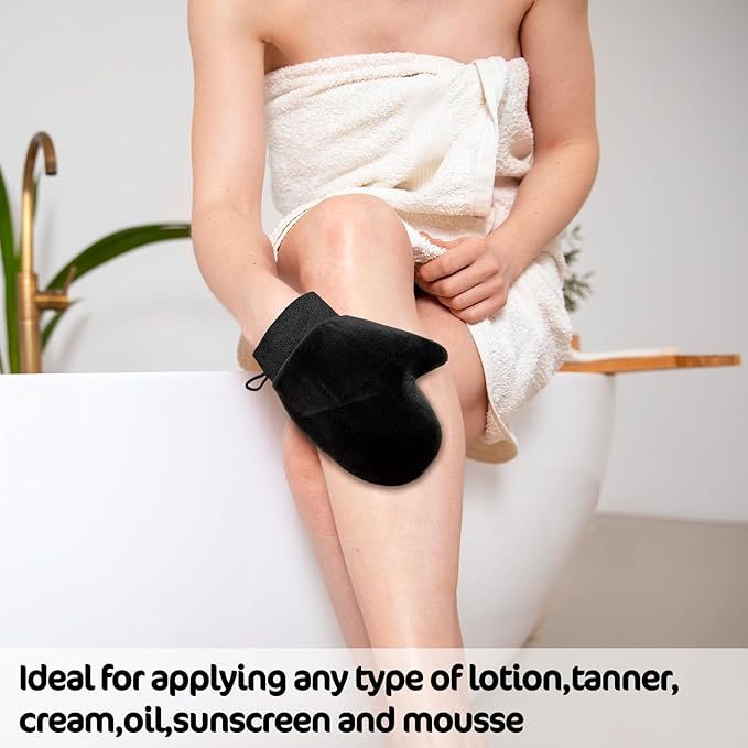 TIESOME 4 Pcs Self Tanning Mitt Applicator Kit, 4 in 1 Reusable Tanning Glove Accessories for Face Body Back Streak Free Tan Mitt (black)