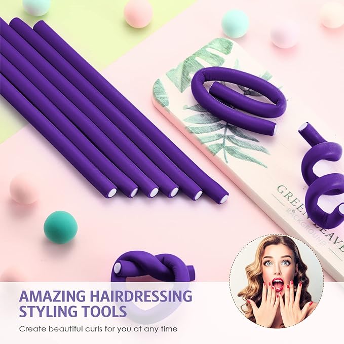 WILLBOND 60 Pieces Flexible Curling Rods Hair Curlers Rollers Twist Flexi No Heat Rods Rollers for Long Short Hair Women(0.3 x 7 Inch,Purple)
