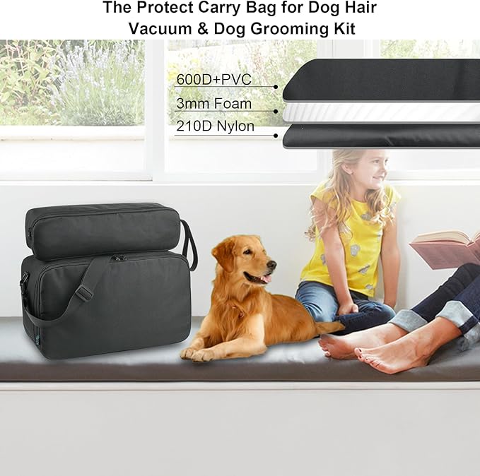 Beautyflier Pet Grooming Supplies Organizer, Protective Tote Bag Case for Pet Grooming Kit & Vacuum Suction Dogs Cats Hair, Travel Pouch Bag for Pet Dog Grooming Vacuum Kit, Bag Only (Black)