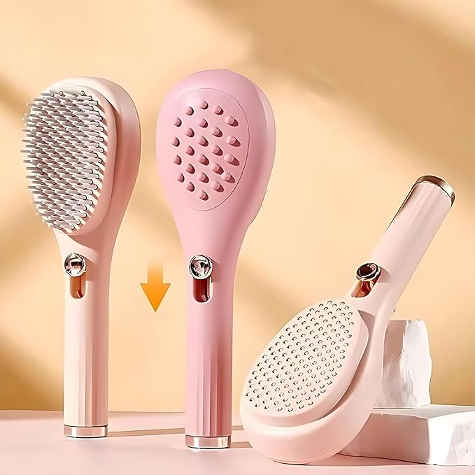2 PCS Telescopic Self Cleaning Hair Brush For women, One Click Hair Comb Massage Eliminates Knots Detangling Hairbrush