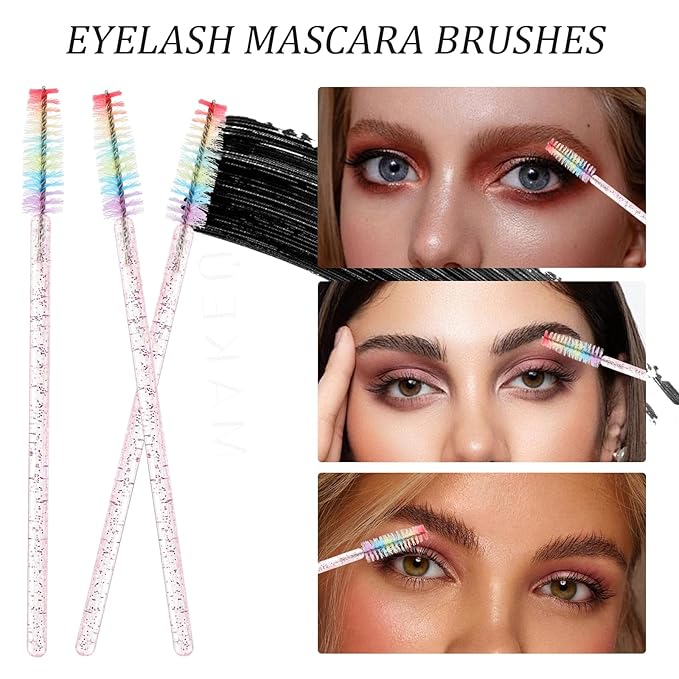 300 PCS Eyelash Extension Supplies Kit, Disposable Micro Swab Brush, Eyebrow Spoolie, Lip Brush, Mascara Wand Applicator(Rainbow sets）