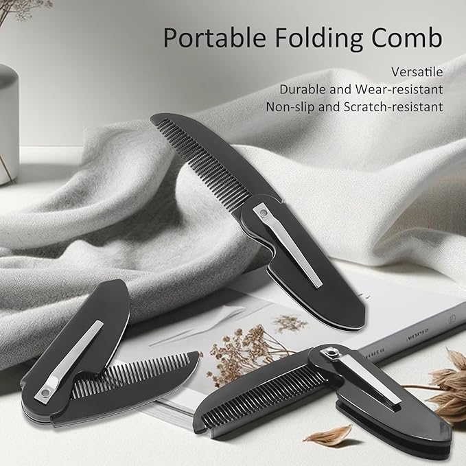4-Pack Handmade Sawcut Mustache Comb, Best Pocket Folding Comb for Moustaches and Short Beards