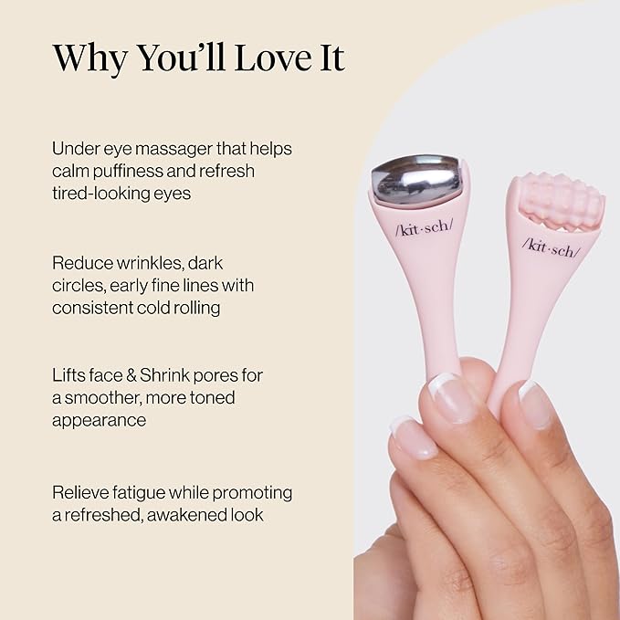 Kitsch Mini Facial Roller & Ice Face Roller Skin Care Tool Set – Stainless Steel Face Rollers to Reduce Puffiness, Redness & Headaches, Great Irritation Relief & Spa-Like Experience Anywhere - Blush