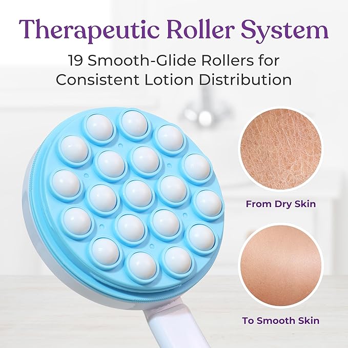Lotion Applicator for Back - Back Lotion Applicator for Women and Men - 19 Massaging Rollers for Soothing Relief - Long Handle, Easy Application - Ideal for Elderly, Perfect for Cream & Lotion