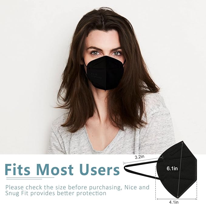 ChiSip KN95 Face Mask 40 Pcs, 5-Ply Cup Dust Safety Masks, Breathable Protection Masks Against PM2.5 for Men & Women, Black
