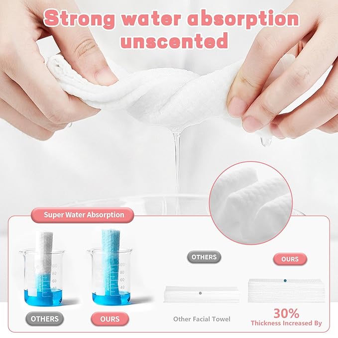 100 Count Disposable Face Towel, Ultra Soft & Thick Washcloths, Biodegradable Facial Towels for Sensitive Skin, Makeup Remover Dry Wipes, Lint-Free Towelettes for Cleansing (4 Pack)