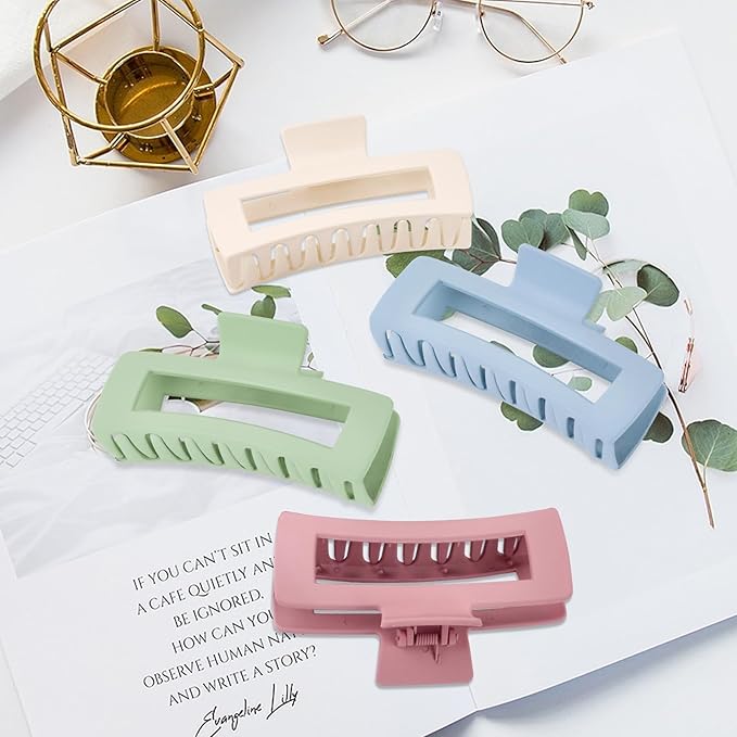 XL Claw Hair Clips (Matte) - 4 Pack Jumbo Non-Slip Clips for Long, Thick, Curly Hair - Women's and Girls' Hair Accessories
