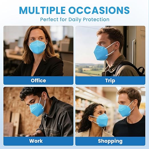 akgk KN95 Face Mask 50 PCS, Breathable Protection Masks, 5-Ply KN95 Blue Masks, Cup Dust Safety Masks