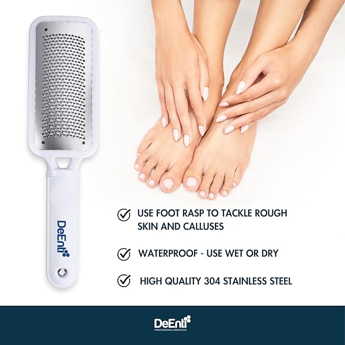 DeEnti Metal Foot Rasp, Professional Grade Stainless Steel, Salon Quality Callus Remover, Lightweight Foot Scrubber, Home Manicure and Pedicure Tools